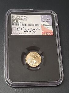 NGC MS 70 2021 $5 American Gold Eagle T1 First Day Issue Elizabeth Jones Signed