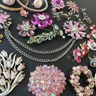 Vintage Pink Crystal Jewelry Lot KJL Coro D&E Juliana Flower Pearl Retro WOW Z76