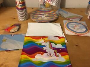 Unicorn/Rainbow Party Supplies Set,Unicorn Cake Plates,Cups,Napkins,Tablecloth,