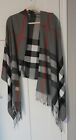 Pre-owned BURBERRY Cashmere Large Charcoal Gray Check Scarf Wrap