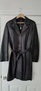 Soft Black Leather Coat Trench Belted Small