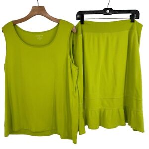 Coldwater Creek Skirt Top Set Size 1x lime green supima cotton knit womens