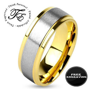 Personalized Men's Traditional Gold and Silver Wedding Ring - Handwriting Ring