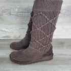 UGG Cardy 5879 Brown Sock Argyle Knit Suede Tall Slipper Winter Boots Women's 6