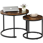2pcs Round Nesting Coffee Set Nesting Tables with Solid Metal Frame Brown