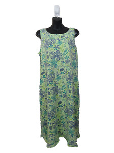 Fresh Produce Large Green Floral Cotton Dress Sleeveless Scoop Neck