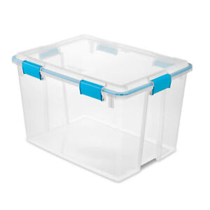Sterilite 80 Quart Gasket Box Storage Bin w/ Lid & Latches, Clear/Aqua