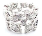 Authentic! Cartier 18k White Gold Diamond Leaf Wide Band Ring Size 53