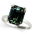 2.11Ct Vvs+:Emerald Brown Blue Real Moissanite Diamond Engagement Silver Ring