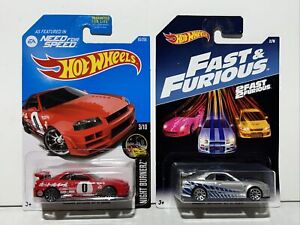 Hot Wheels Nissan Skyline GT-R (R34) Lot 2 Need For Speed & 2Fast 2Furious HTF