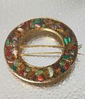 VTG Large Round Donut Shaped Gold Tone Hair Clip Barrette w/Colorful Stones