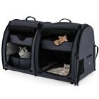 Double Compartment Pet Travel Carrier Cat Litter Box House W/2-Removable Hammock