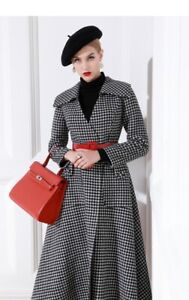 Custom Made to order HOUNDSTOOTH maxi trench coat plus  1x-10x (SZ16-52) Y205