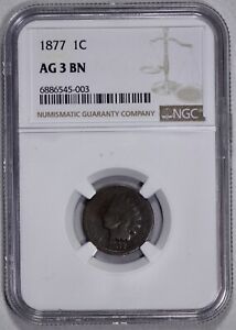 1877 Indian Head 1c Cent NGC AG 3 BN Penny