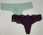 Body By Victoria’s Secret Thong Panty Plum Mint Lace Lot of 2 sz Large