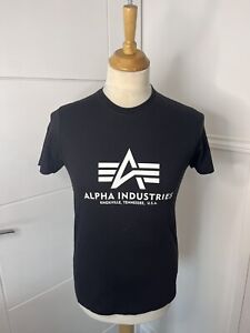 Alpha Industries Black Graphic T-Shirt Top Small S Cotton Crew Neck S/S