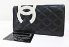 Authentic CHANEL Black Quilted Leather CC Long Wallet Zipper Coin Purse #56959