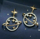 Cosmic Saturn PLANET Gold STAR Rhinestone Dangle Betsey Johnson Earrings