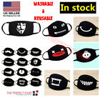 Cartoon Face Mask Cover Funny Unisex Teeth Mouth Black Cotton Printed Washable