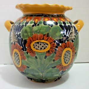 Talavera La Corona Tlaxcala Mexico Mexican pottery sunflower vase