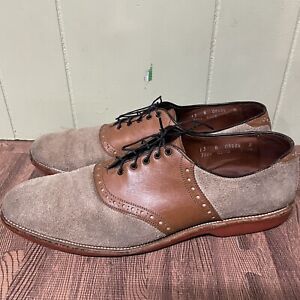 Allen Edmonds Oakmont Tan Suede Oxford Dress Saddle Shoes Vintage 08484 Size 13A