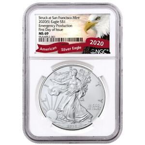 2020-(S) 1 oz American Silver Eagle Struck at San Francisco Mint Emergency Pr...