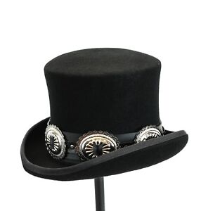 Conch Wool Felt Top Hat Steampunk Topper Victorian Mad Hatter Slash Leather Band