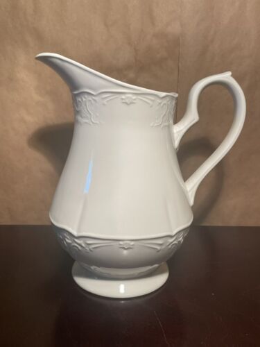 Johnson Brothers  8” Pitcher White Ironstone With A Floral Design Vintage
