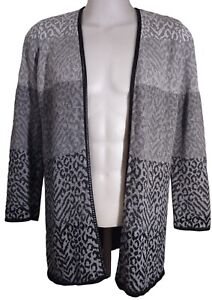 Rafaella Sweater Women’s Open Cardigan Gray/Black/White Cotton Knit Adult Large