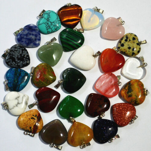 10pcs Fashion Natural heart Gemstone stone Silver Beads Pendants DIY Wholesale