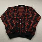 VINTAGE Grandpa Sweater Mens Large Red Abstract Cardigan Acrylic Aztec Knit 80s
