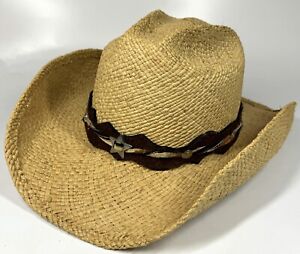 Vintage Wild West MonteCarlo Columbia Panama Straw Cowboy Hat Cap XL 7 1/4