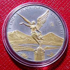 2020 Mexico  Libertad- Gold Gilded 1 oz .999 Silver Coin in Capsule