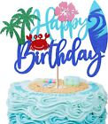 Beach Happy Birthday Cake Topper - Glitter Flower, Crab, Palm Leaf and Surfboard