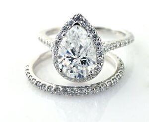 3.20CT White Pear Lab Created Diamond Engagement 14K White Gold Bridal Ring Set