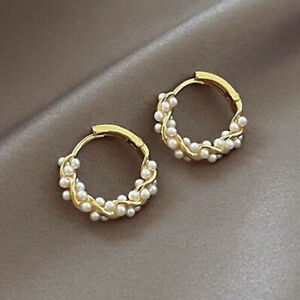 Gold Plated White Pearl Hoop Earrings for Women Jewelry Gifts,Pearl Earrings US