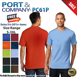 Port & Company PC61P Mens Short Sleeve Essential Crew Neck T-Shirt With Pocket