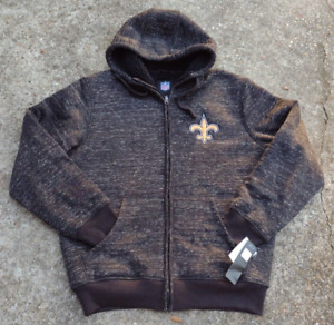 NFL New Orleans Saints Jacket Men size Large Black Sherpa Hood Coat Heavy new