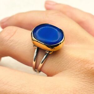 Blue Sapphire Stone Womens Silver Ring, Ladies Jewelry, 925K Sterling Silver