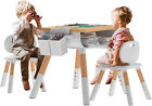 Kids Toddler Double-deck Learning Table and 2 Chair Set Wooden Adjustable Height