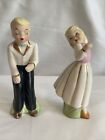 Bride and Groom Salt & Pepper Shakers  4.5” Tall. Unmarked. Cork Stop