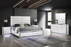 LUXURY Modern LED 4PC Gloss White Queen King Contemporary Bedroom Set Bed/D/M/N