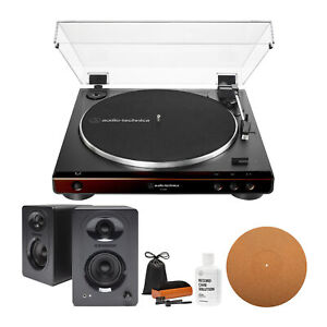 Audio-Technica AT-LP60X Turntable (Brown) and Powered Studio Monitors Pair