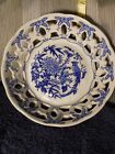Vintage Reticulated Blue and White Andrea Bowl by Sadek