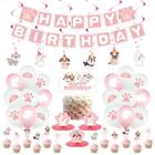 Dog Birthday Decorations,Dog Paw Prints Party Supplies for Girls Pink Lets Pa...