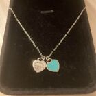 TIFFANY & Co. Return to Mini Double Heart Pendant Necklace Enamel Blue