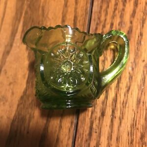Vintage Indiana Glass Green Mini Creamer Pitcher 2