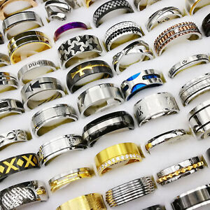 Lot 5-100Pcs Mens Women Stainless Steel Rings Mix Style Jewelry Wholesale Rings