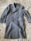 Men Vintage Wool Double breasted Gray Winter Coat Measured 38-40 Unbranded VGC