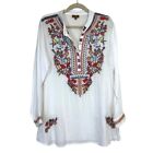 Scully Women's Top Tunic Honey Creek Embroidered White Western Floral Size XL